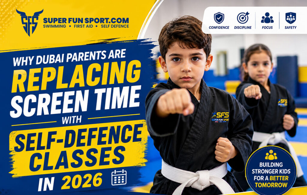 Kids self-defence classes in Dubai at Super Fun Sport building confidence and discipline